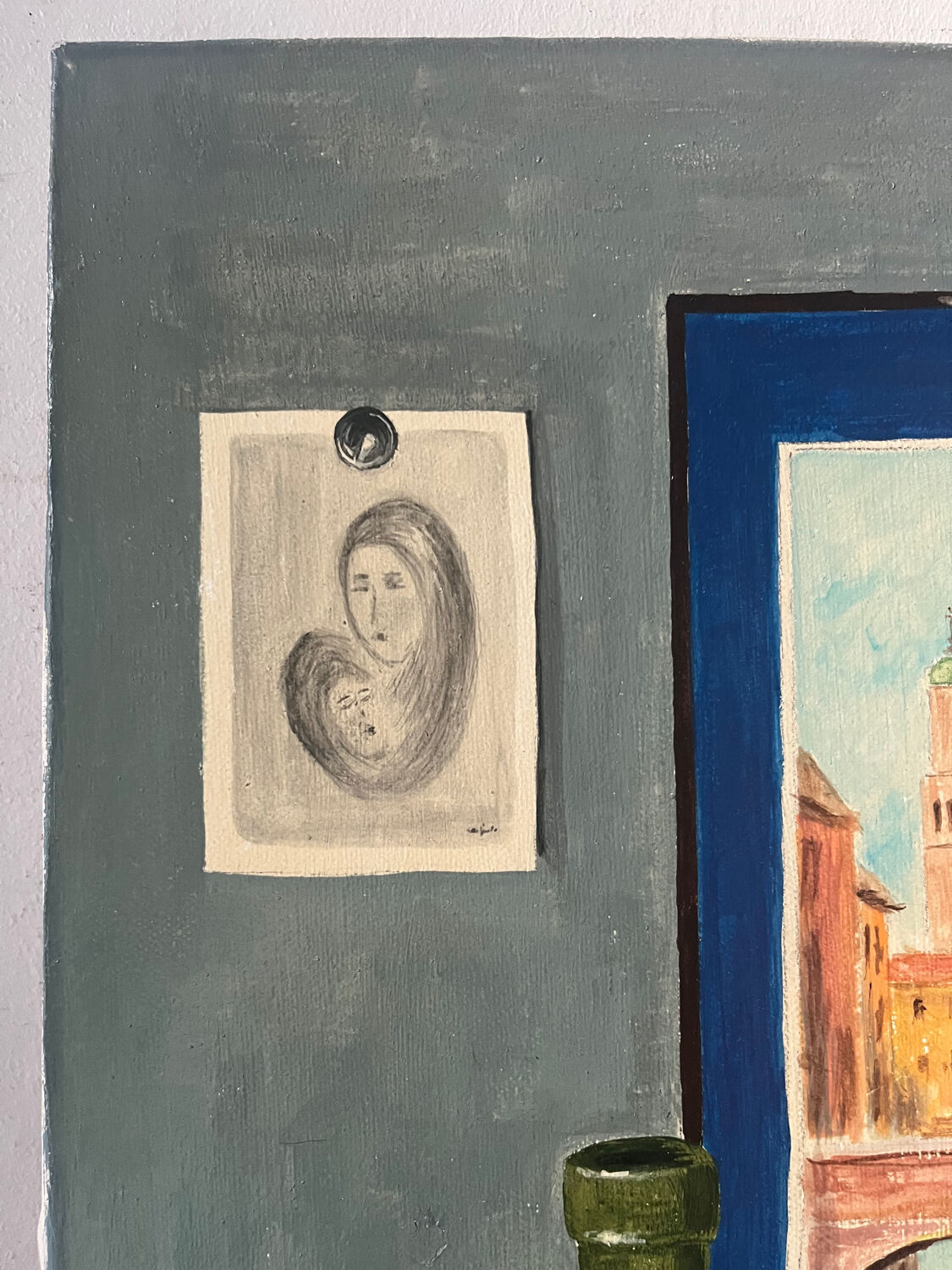 Still life with wine and painting, signed