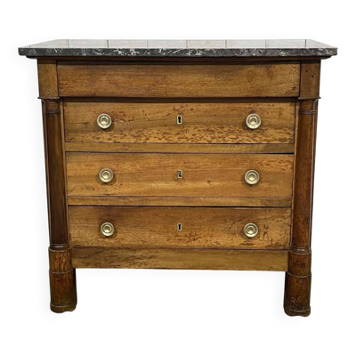 Commode Empire 19ème en noyer et dessus marbre gris St Anne
