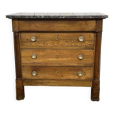 19th-century Empire commode in walnut with a grey St Anne marble top.