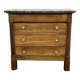 19th-century Empire commode in walnut with a grey St Anne marble top.