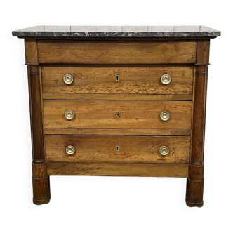 19th-century Empire commode in walnut with a grey St Anne marble top.