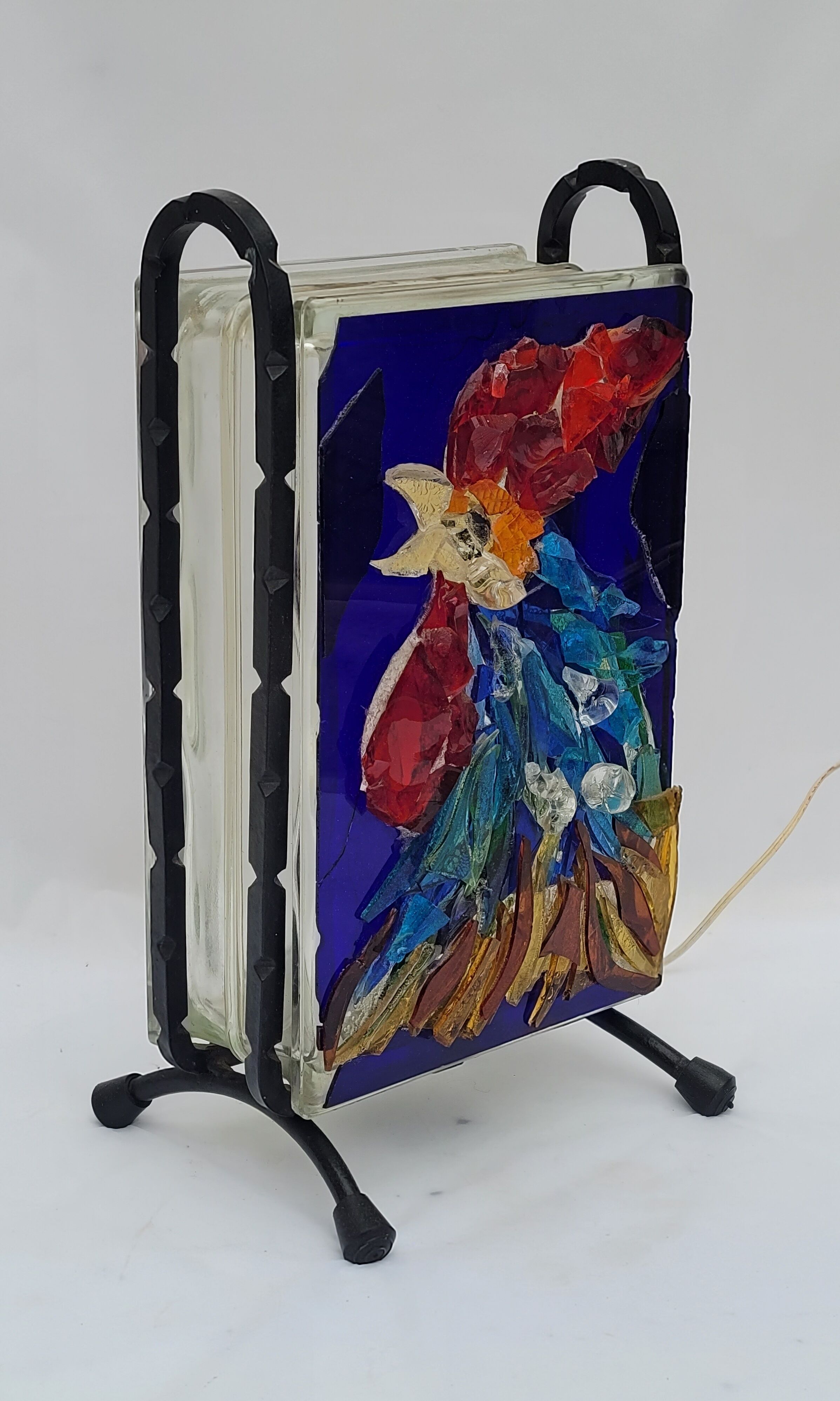 Lamp atmosphere vintage rooster in glass mosaic 1960