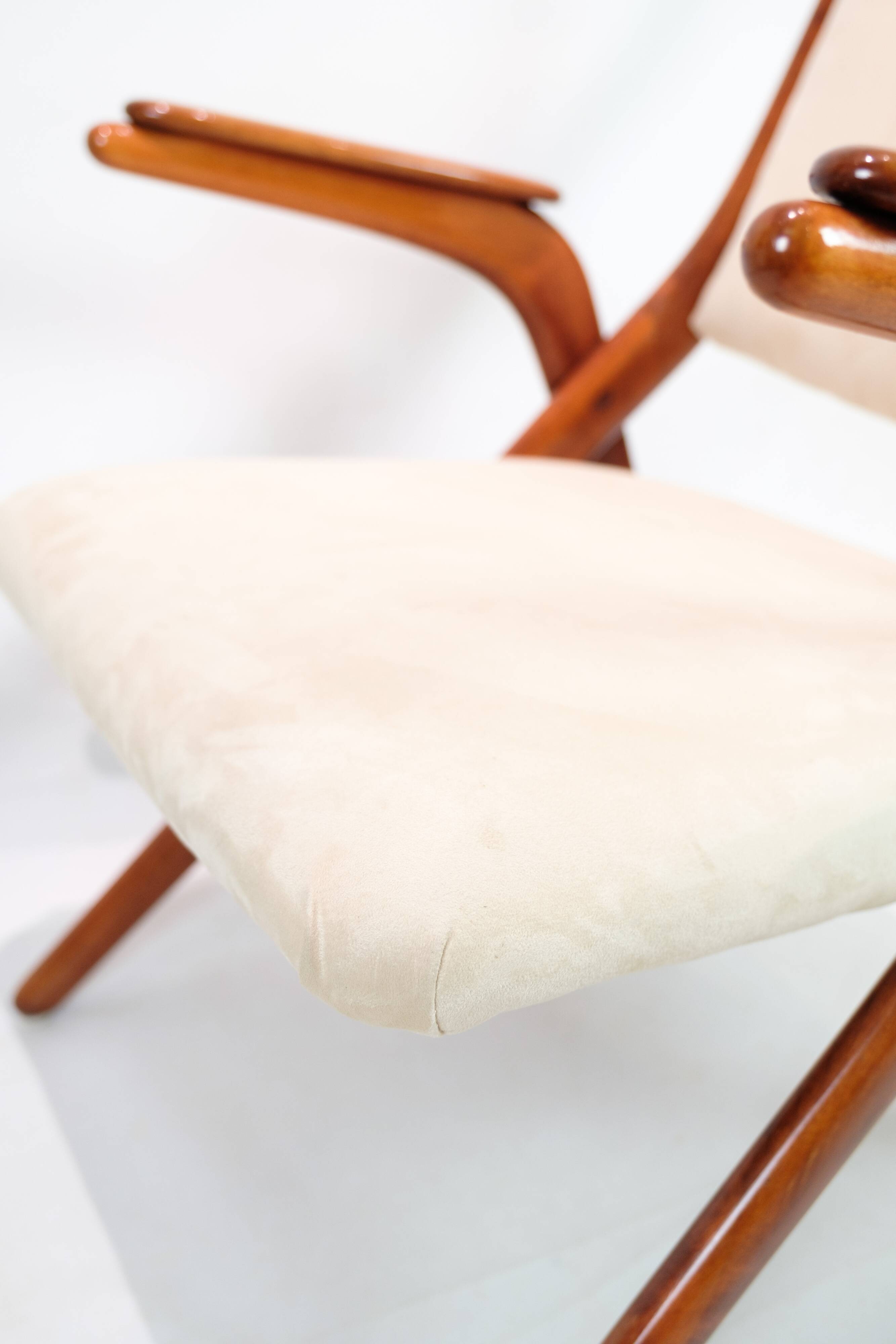 Armchair Made In Polished Dark Wood & Light Fabric By Arne Hovmand-Olsen From 1960s