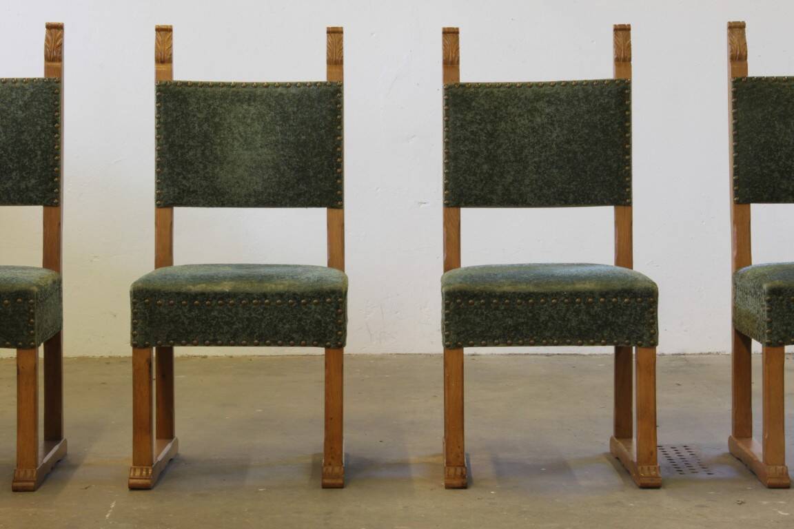 Vintage 1950s signature, solid oak dining throne chairs, Danish craftsmanship
