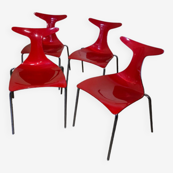 Série de 4 chaises rouge Delphi Design Gino Carollo Ciacci Kreaty Italy