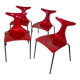 Set of 4 red chairs Delphi Design Gino Carollo Ciacci Kreaty Italy