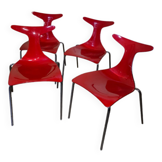 Set of 4 red chairs Delphi Design Gino Carollo Ciacci Kreaty Italy
