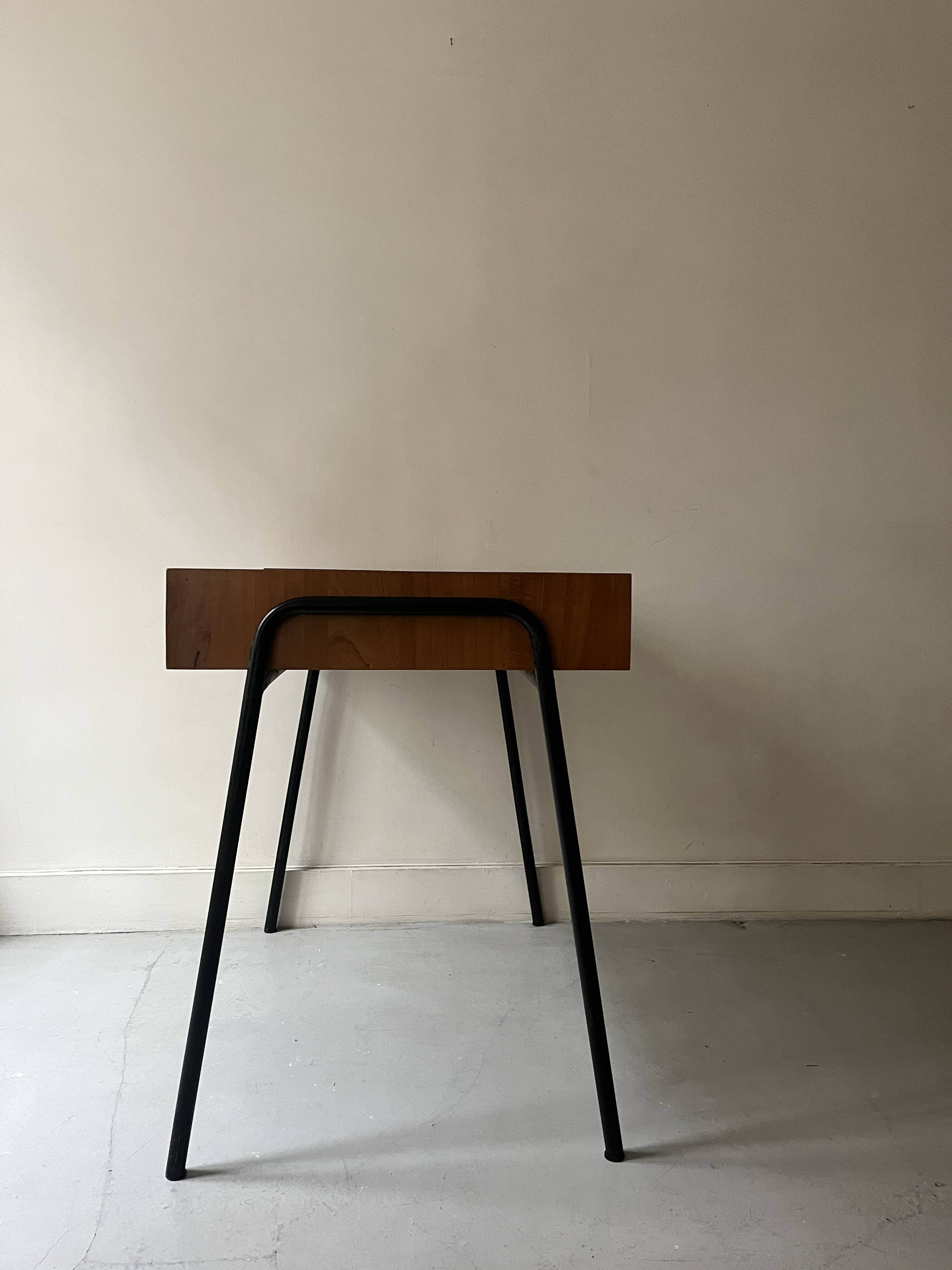 Desk in wood and black metal design 1950