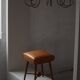 Turned wooden stool with leather seat, mid-20th century, Danish modern.