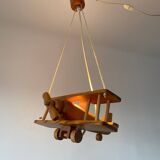 Vintage pine airplane pendant light