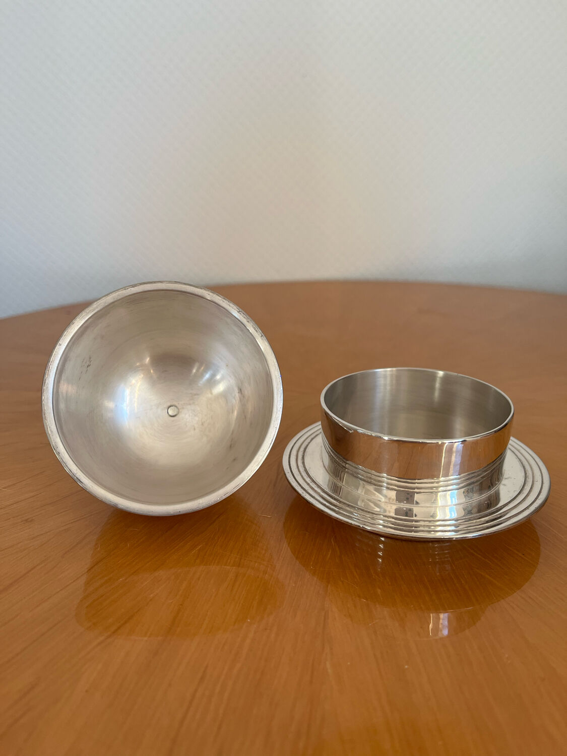 Antique silver metal butter dish