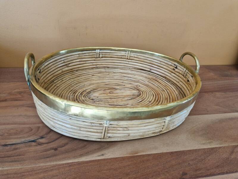 Gabriella Crespi (1922-2017) Rattan basket, tray, centerpiece