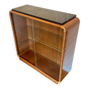 Vintage Art Deco display cabinet in mahogany with a black marble top.