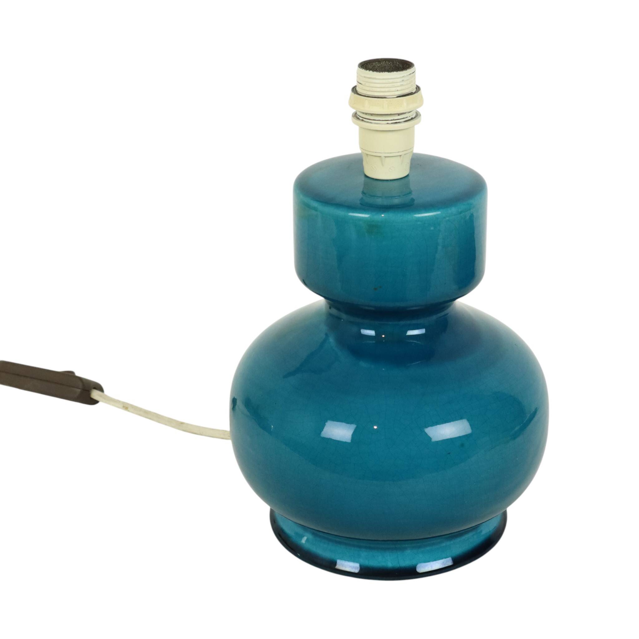 Italian Round Blue Ceramic Lamp Cracked 24cm