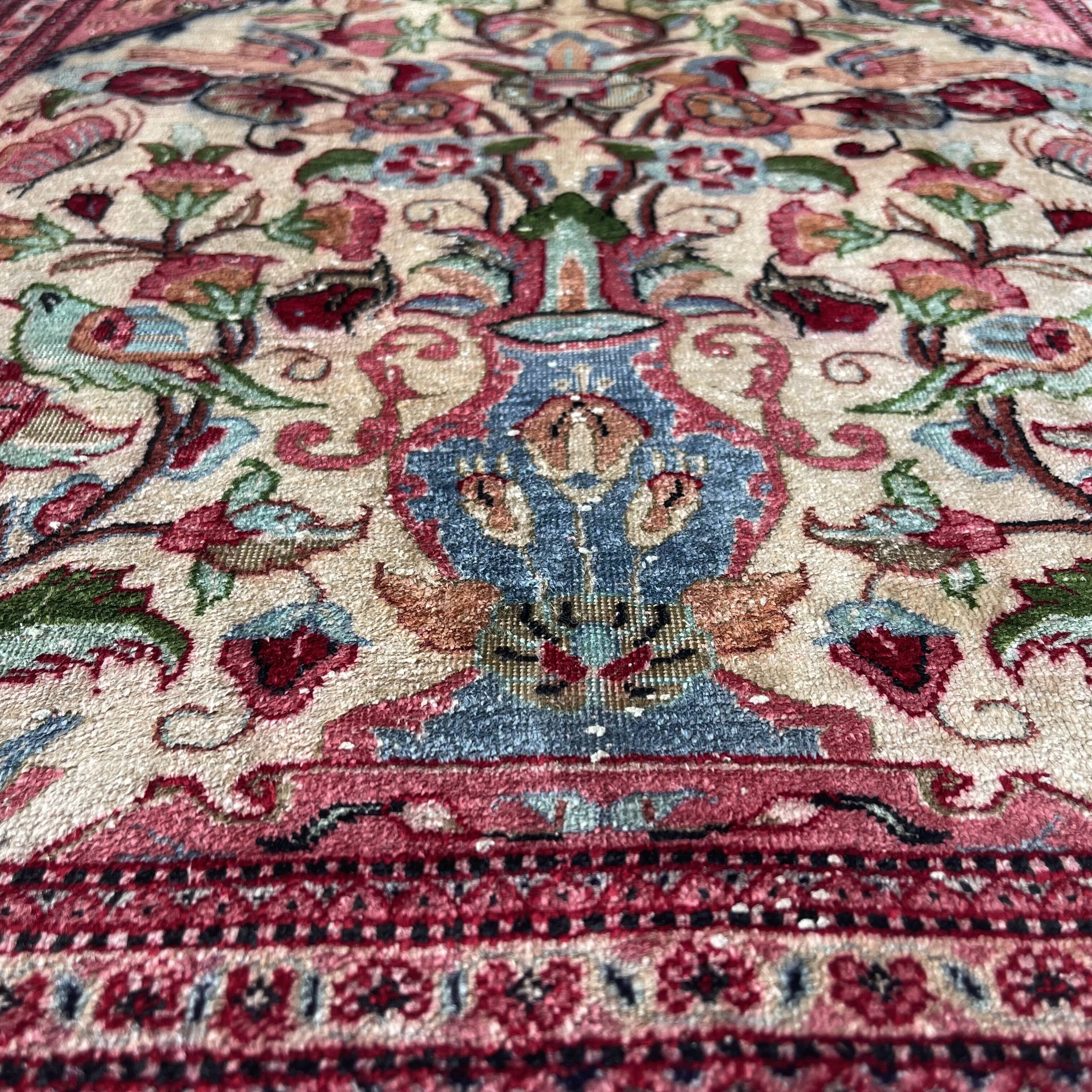 Antique Persian Qum Silk Rug, 77 x 57 cm