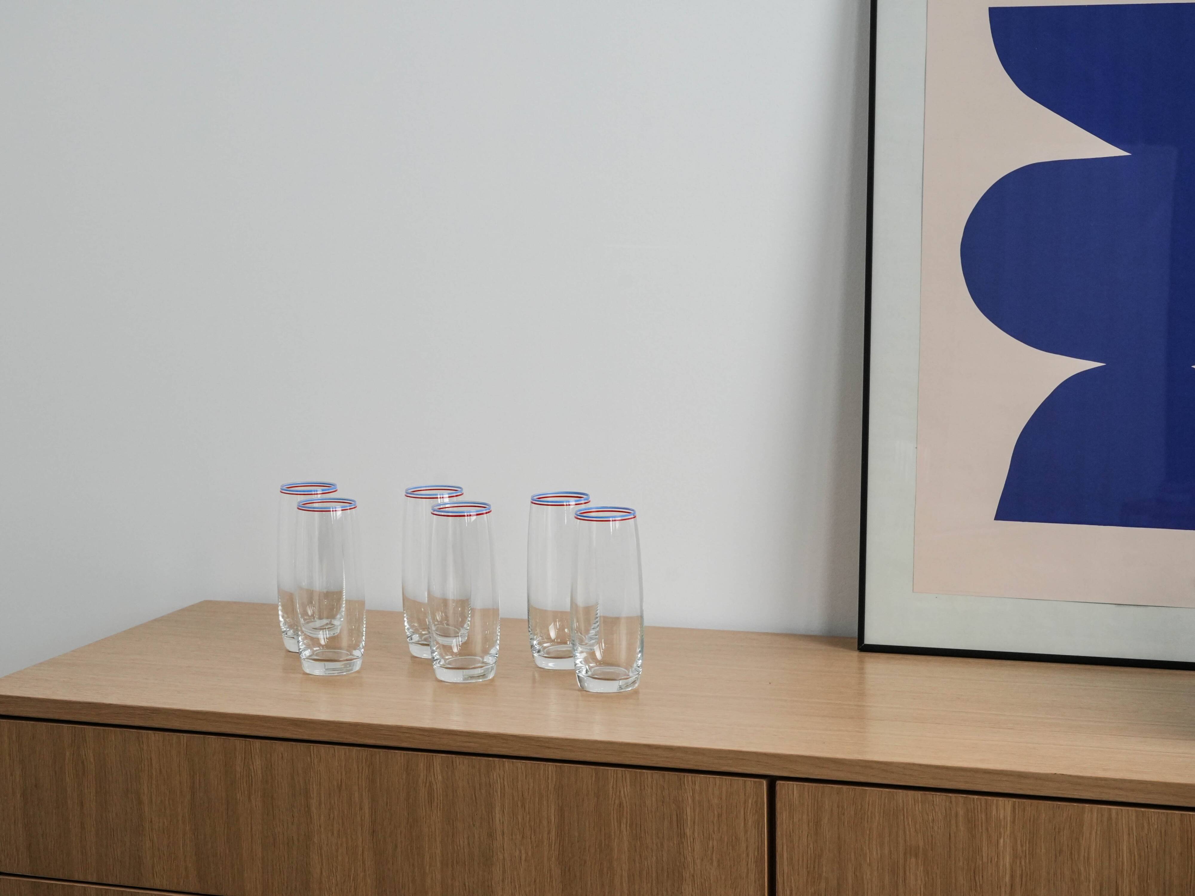 Set of six glasses, Italian design, 1970s, made in Italy