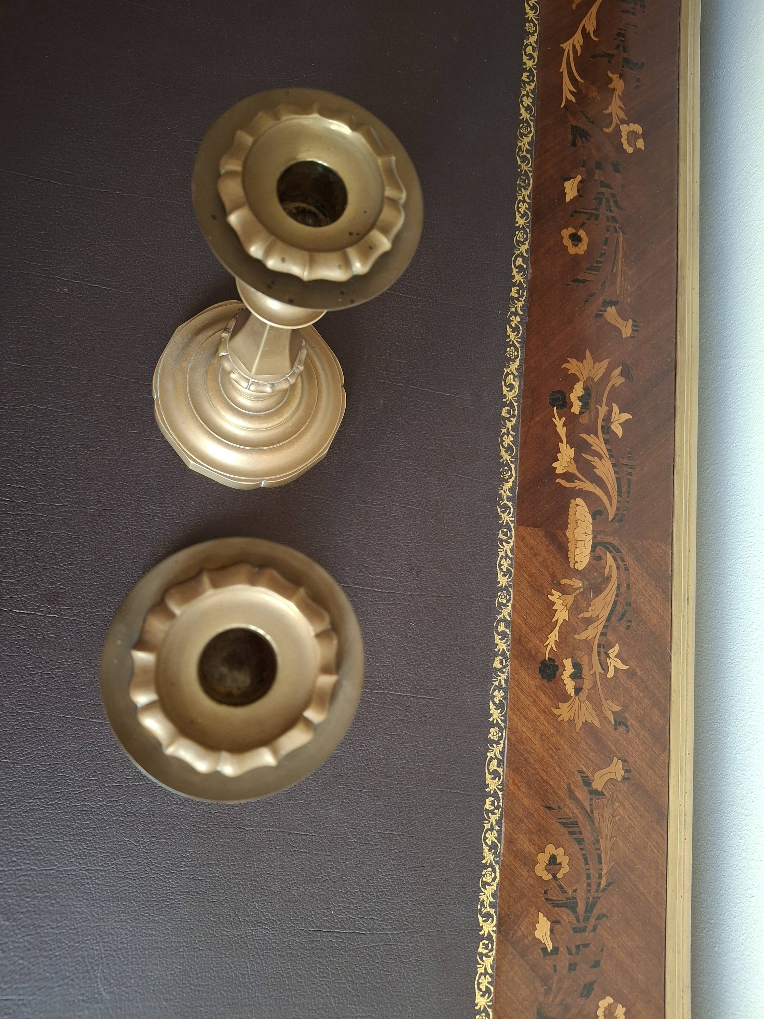 Pair of large candlesticks in gilded brass, 19th century