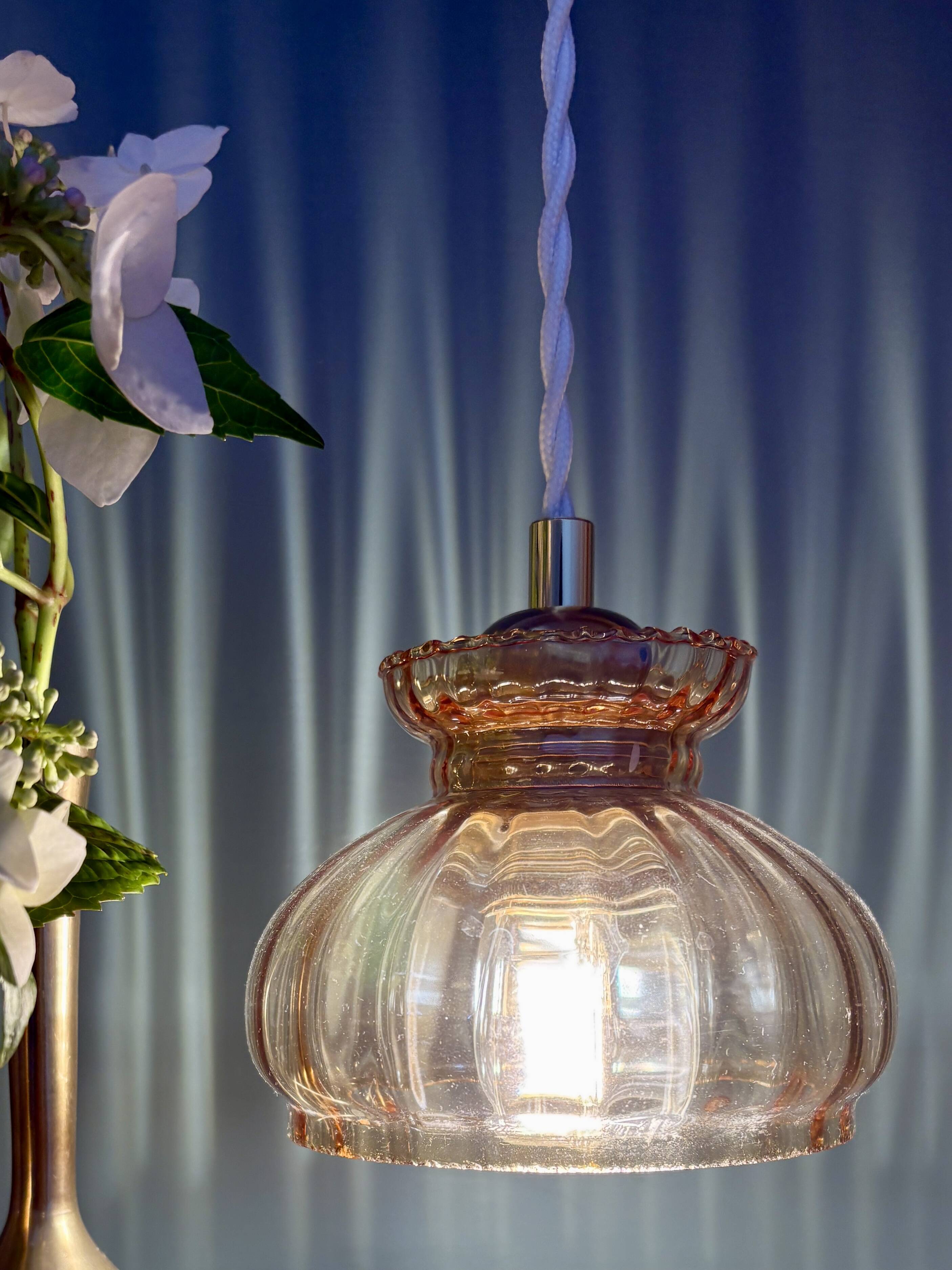 Vintage amber glass lampshade pendant light