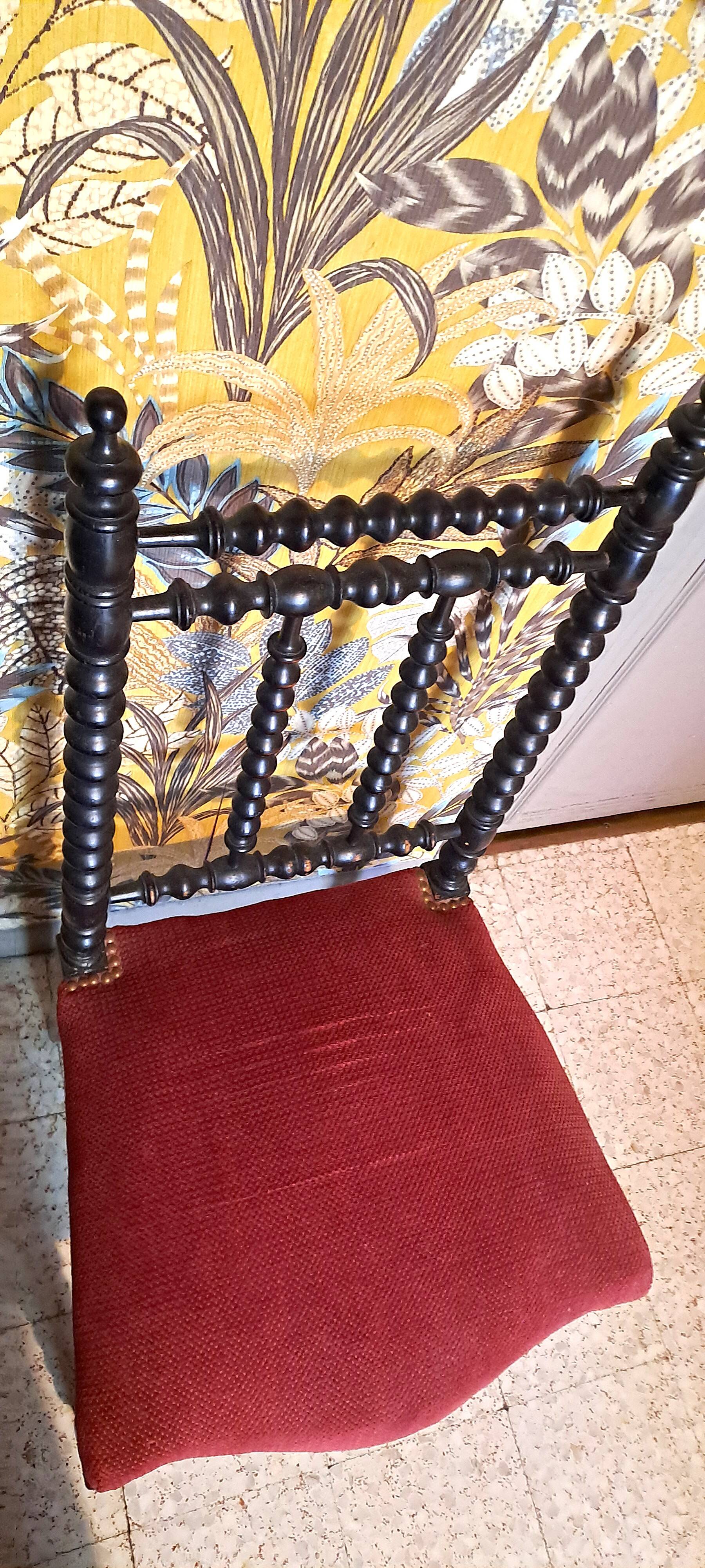 Napoleon III Prie Dieu chair, black wood, red velvet, 1900