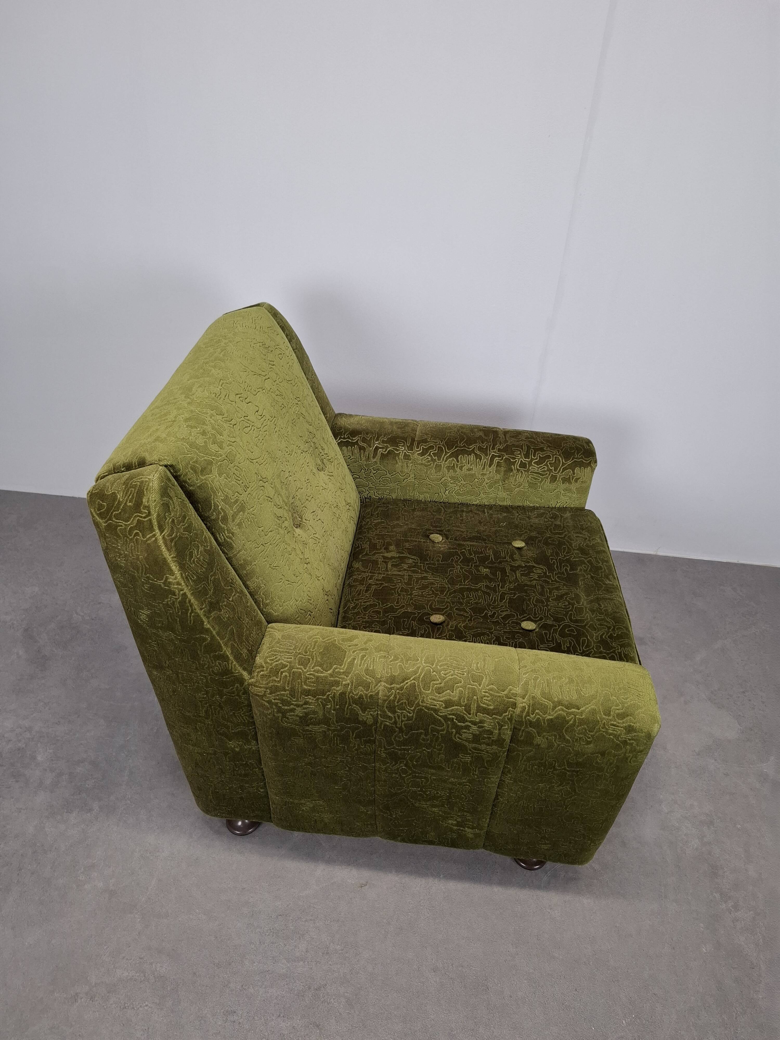 Mid-Century Czechoslovak Green Plush Armchair, 1970s