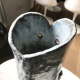 Large Owl vase in enameled stoneware signed