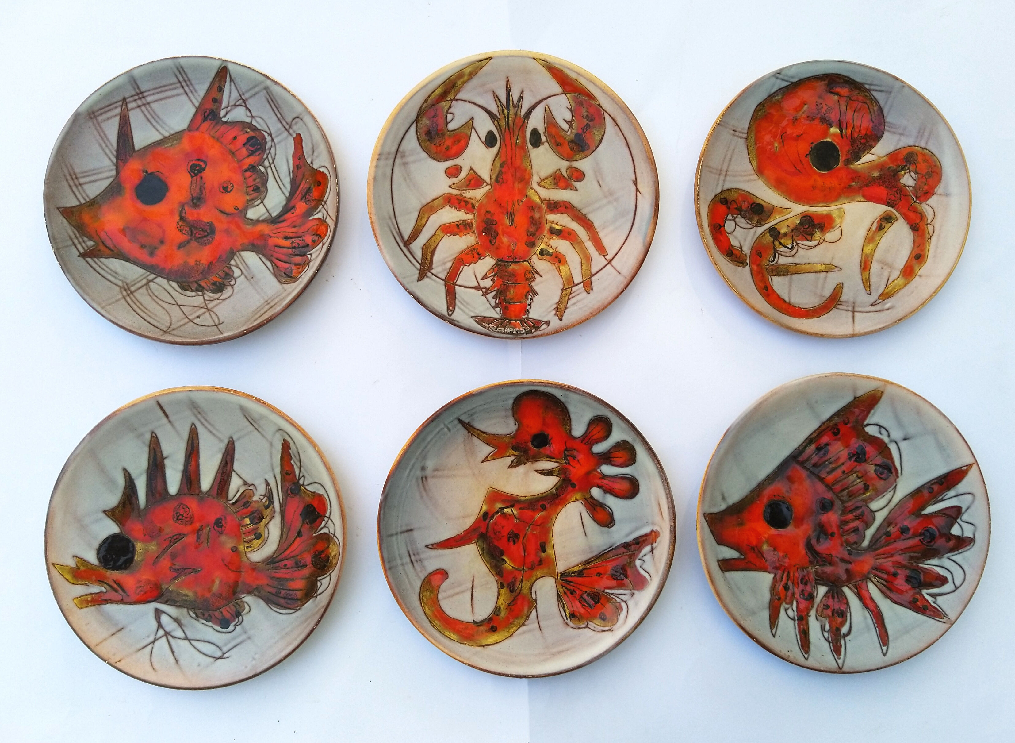 Ceramics plates by Monique Brunner 60s/70s Vallauris