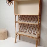 Bookcase shelf in bamboo and vintage rattan