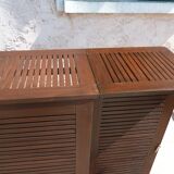 Foldable teak bar and two bar stools