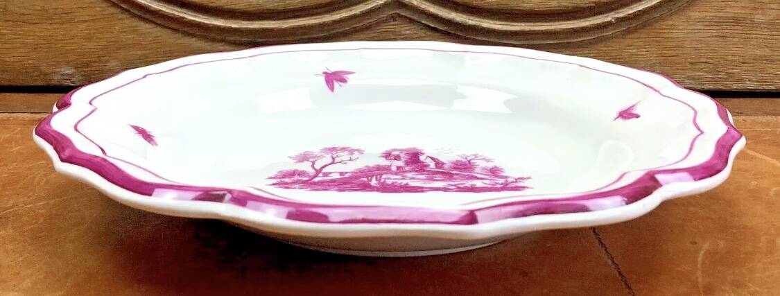 Old round hollow Gien dish, Pink Landscape model, 1938/1960