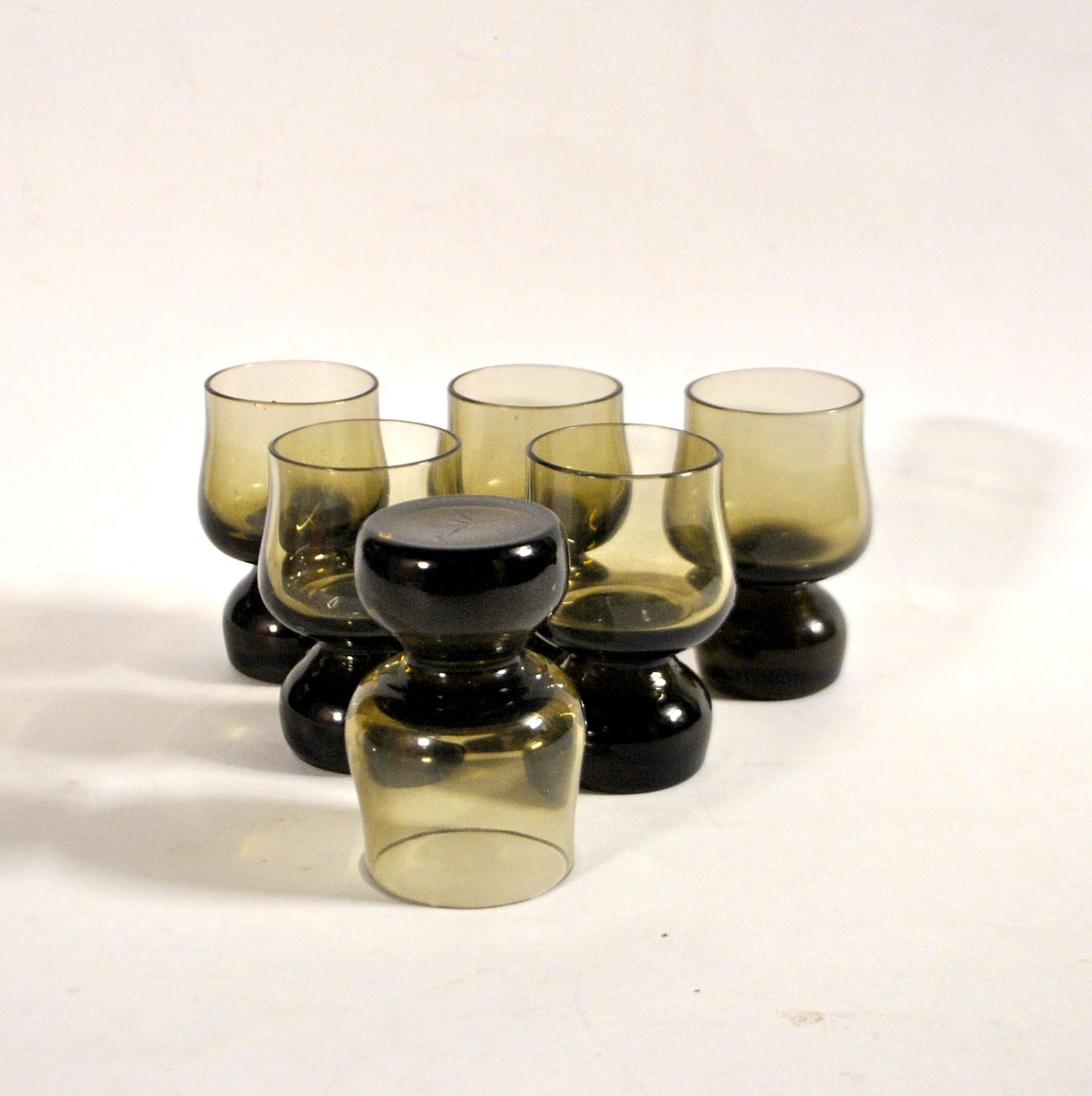 Set of 6 vintage smoked glass shot glasses from Italy, 1970-1980.