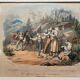Grande gravure ancienne suisse « le départ pour la montagne »
