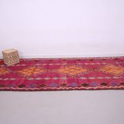 Large Burgundy Moroccan rug 196 x 472 cm - Vintage Moroccan Wool Rug Boho