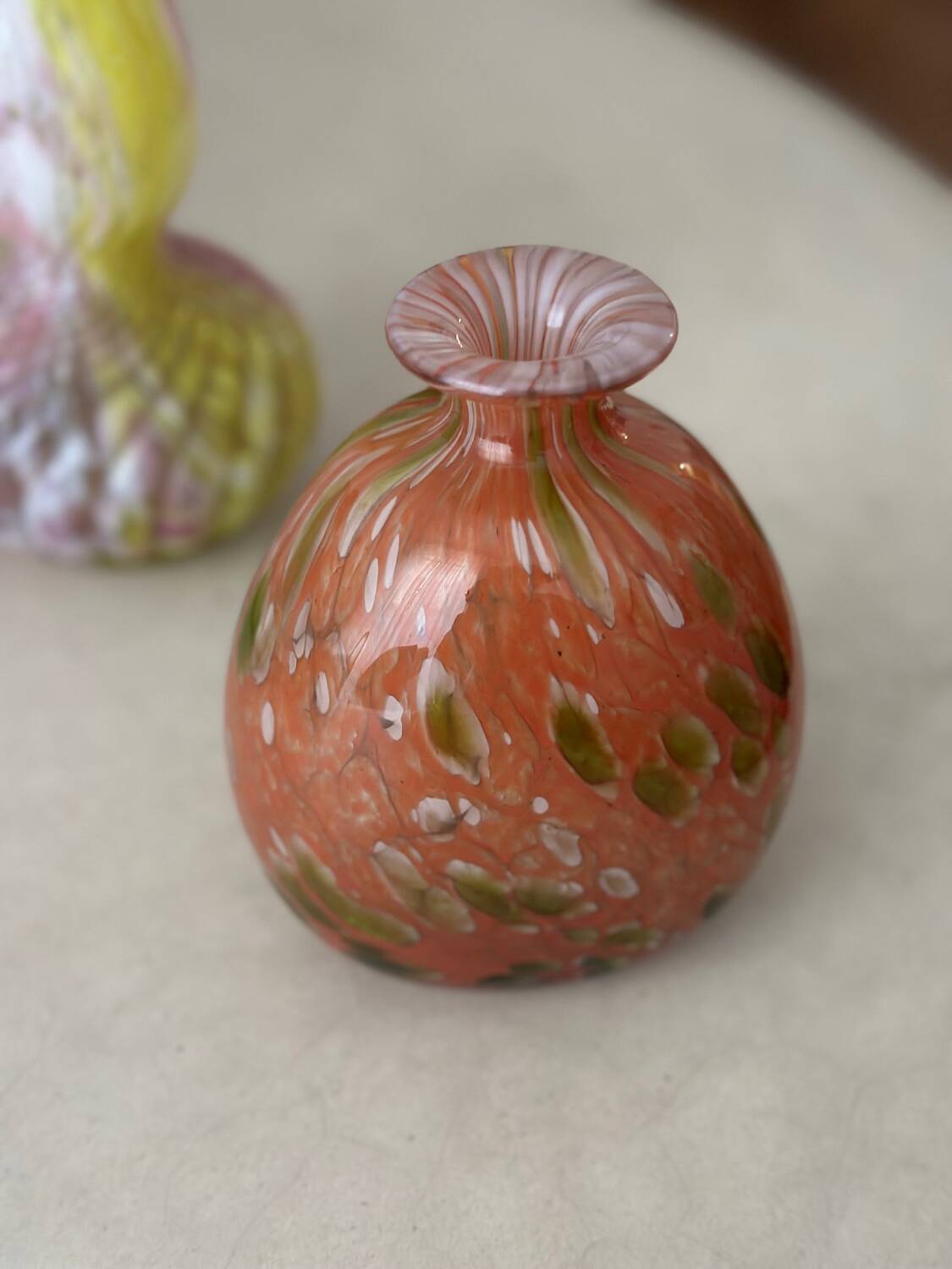 Blown glass balloon vase from mdina glass malta, 1970 red murano glass paste
