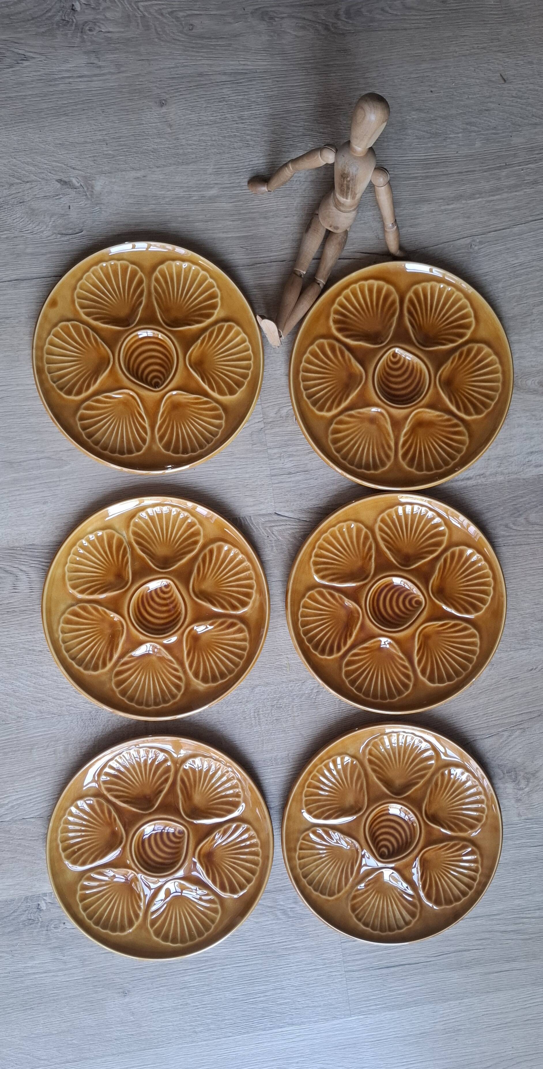 Set 6 assiettes à huitres marron