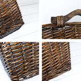 Panier Vintage Anse Rangement Mid Century Panier en osier tressé marron foncé Travail manuel Hygge S