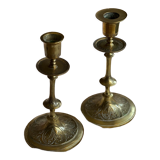 Solid brass candle holder with engraved patterns