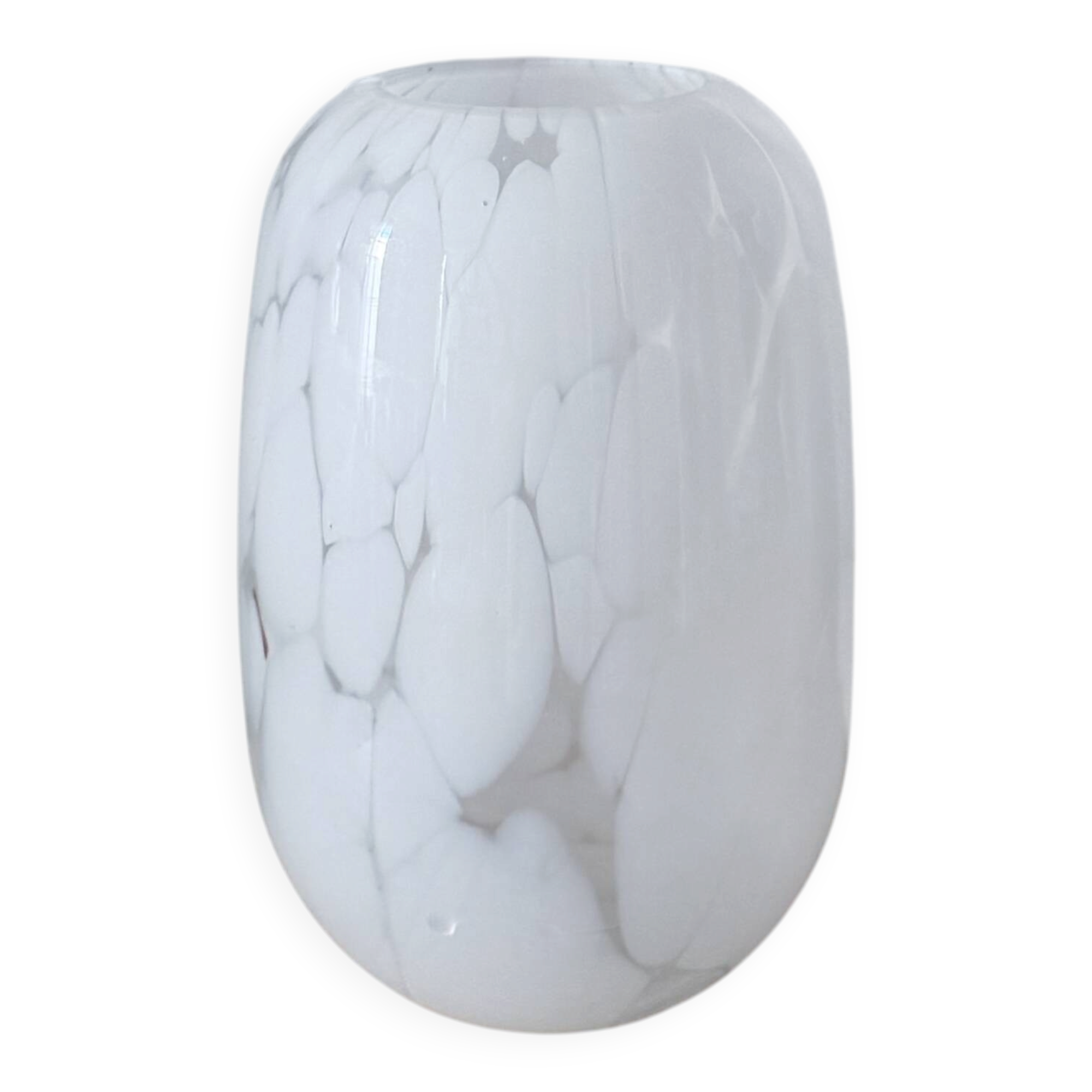Petit vase en verre blanc moucheté