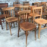 Lot of 15 mismatched bistro chairs in curved wood