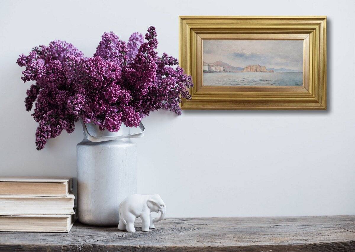 View of the Gulf of Naples, oil painting on board, Italy early 20th century, signed