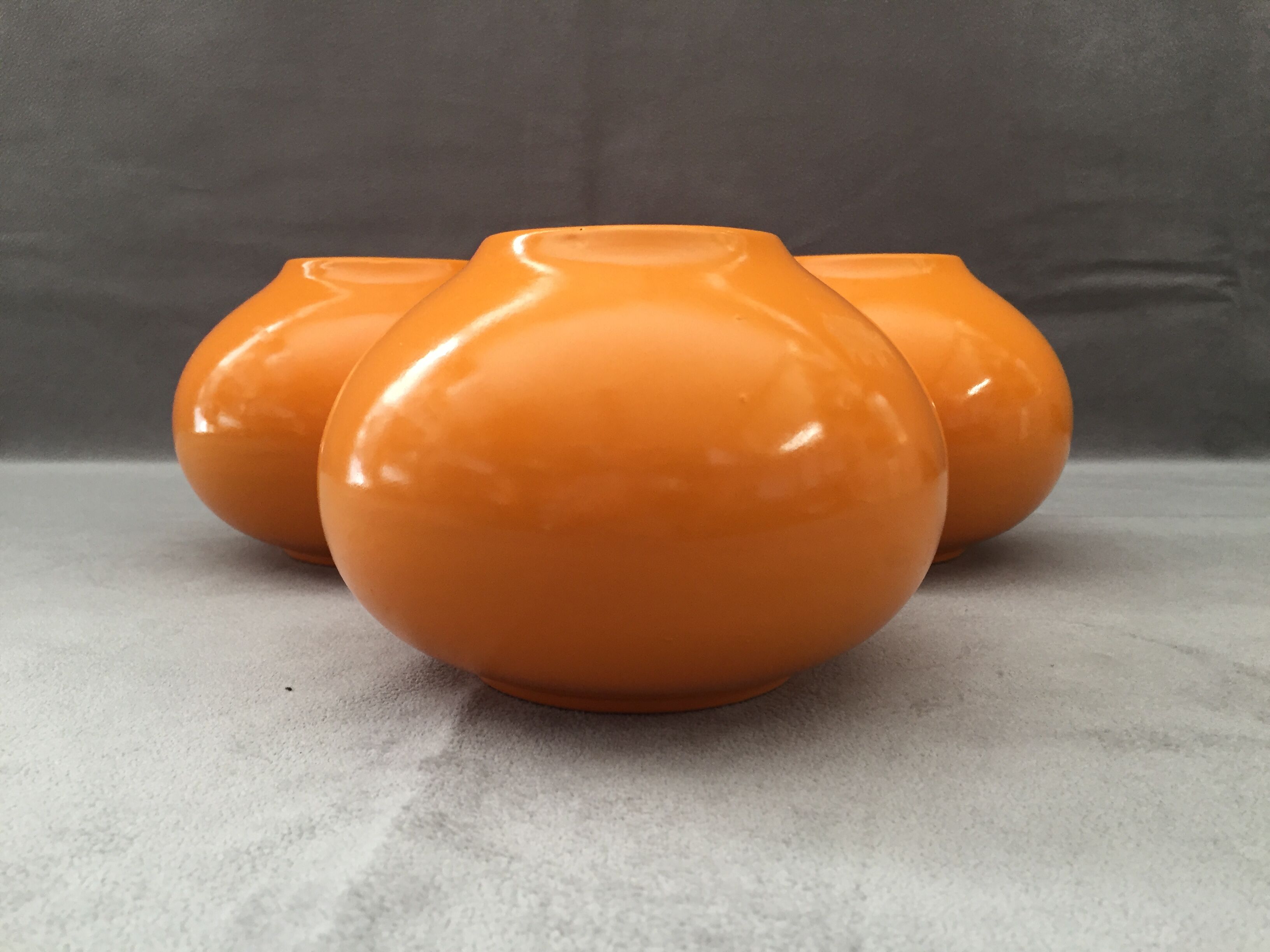 Set of 3 decorative balls ceramic earthenware orange art deco earthenware