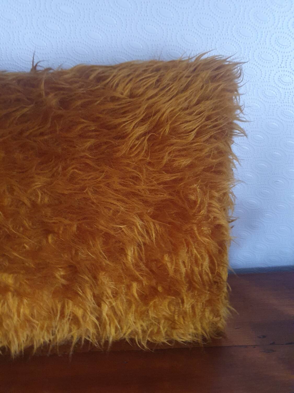 Faux fur cushion mustard yellow orange mustard vintage 70's