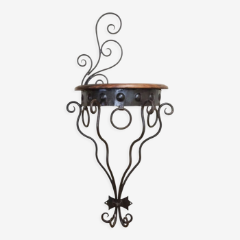Console wall shelf in wrought iron and wood