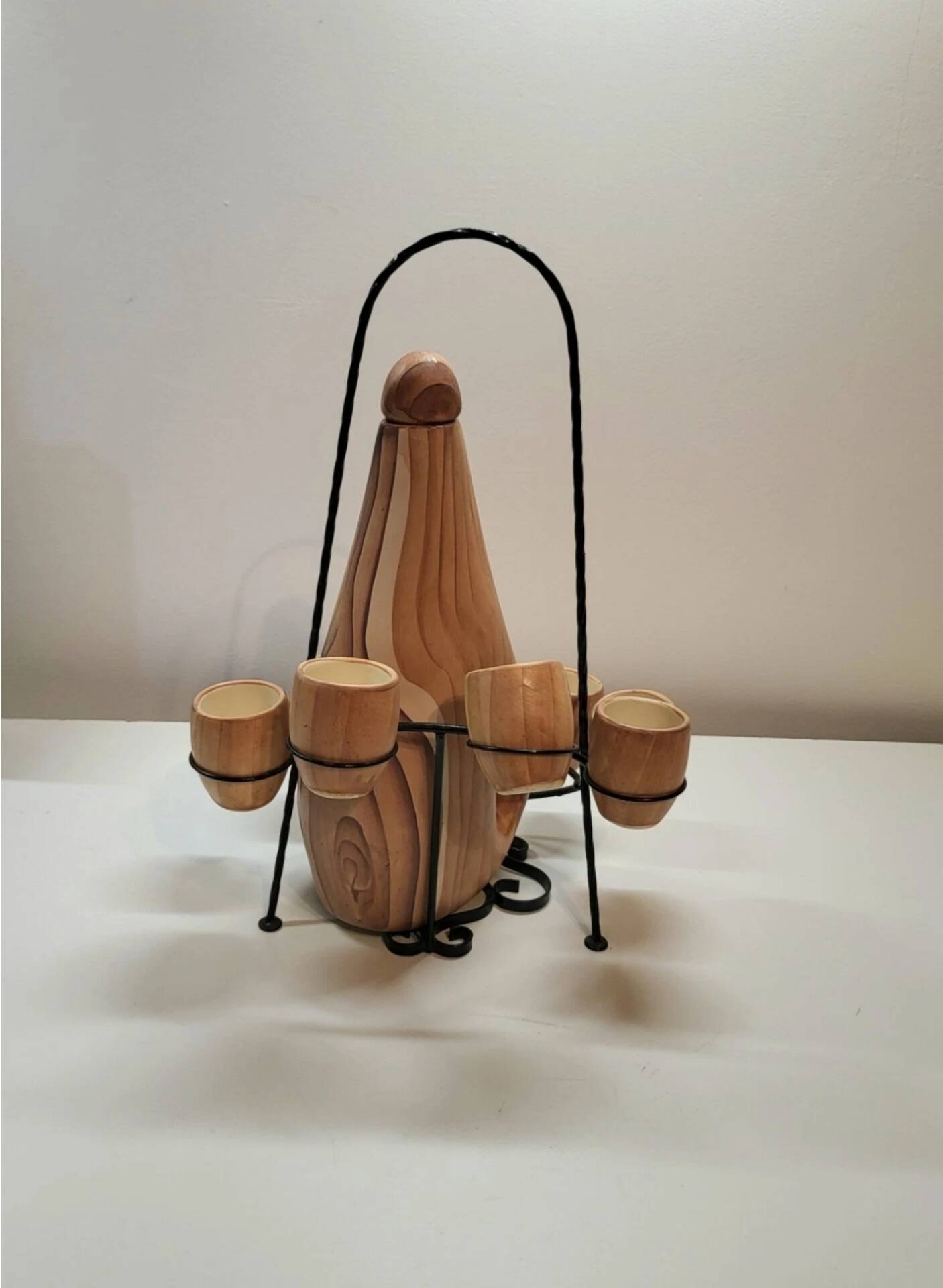 Liqueur service Vallauris ceramic faux wood