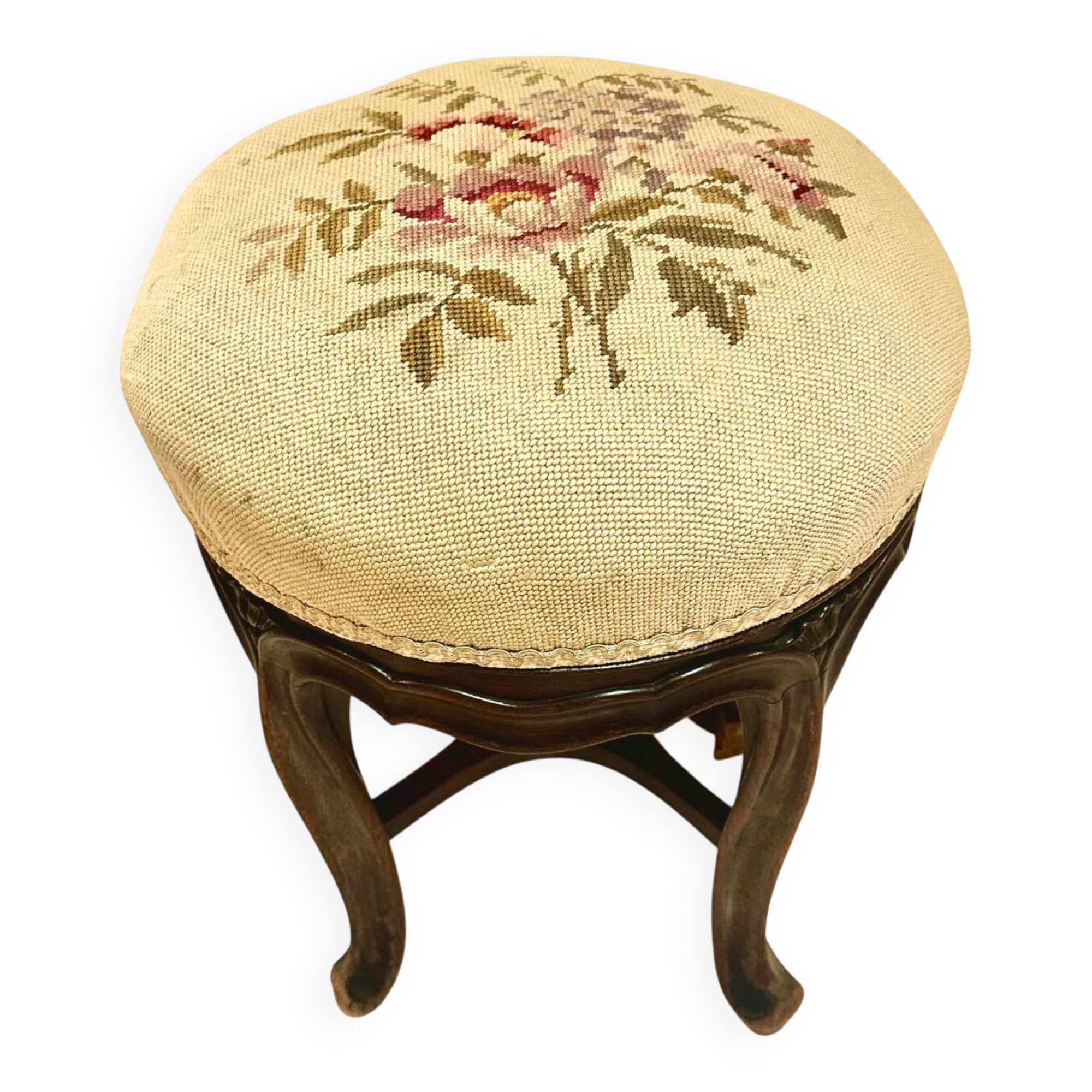 Antique Napoleon III adjustable piano stool and canvas