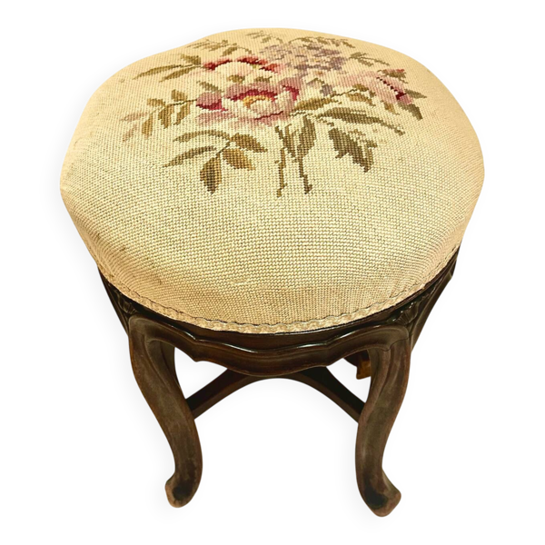 Tabouret de piano réglable ancien Napoléon III et canevas