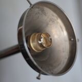 Art Deco pendant light, chrome metal suspension and glass globe, ceiling lamp.