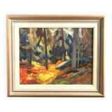 Original Mid Century Swedish Oil on Canvas – “Pine Forest” by Frans Be