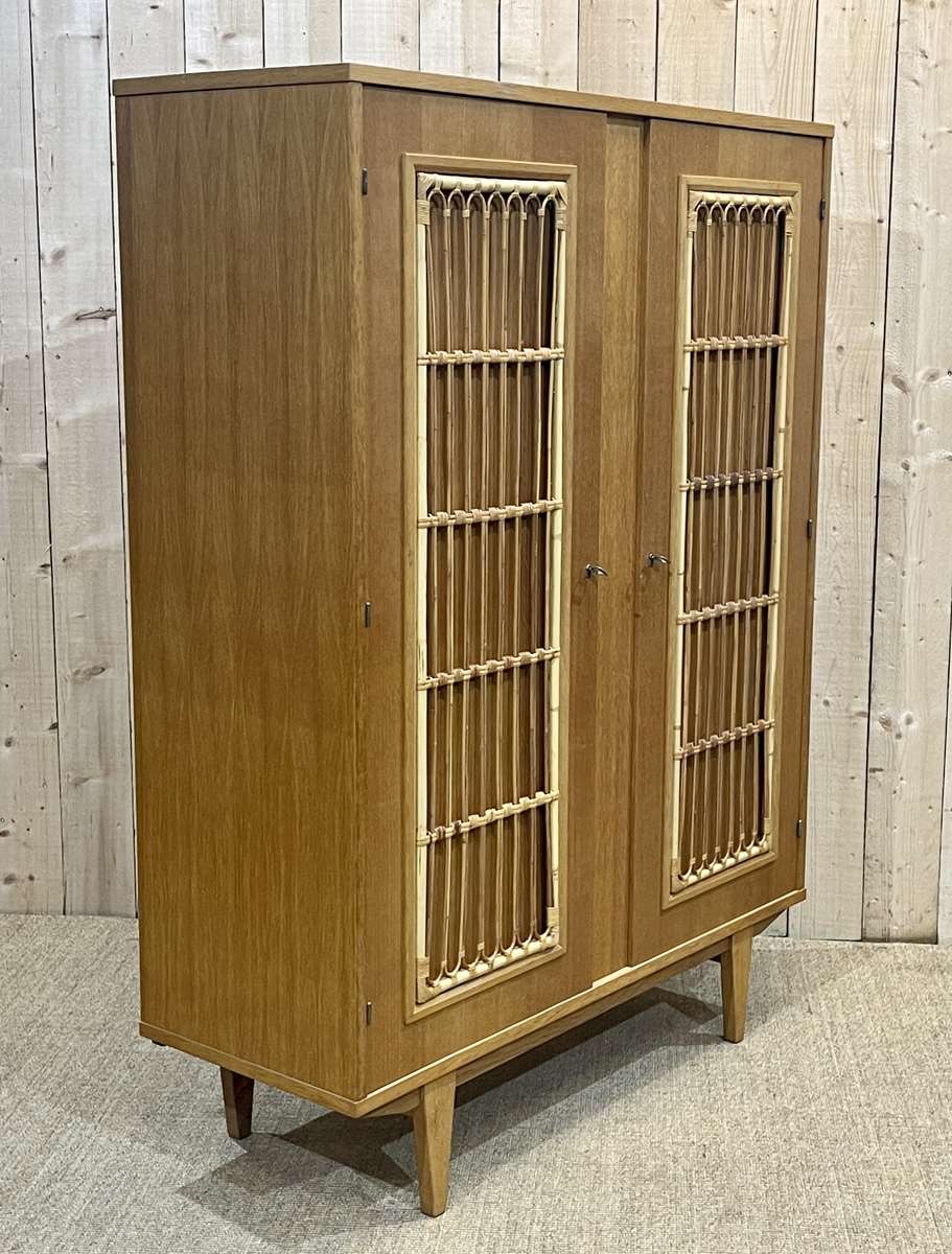 Wardrobe in bamboo and oak from the 1960s