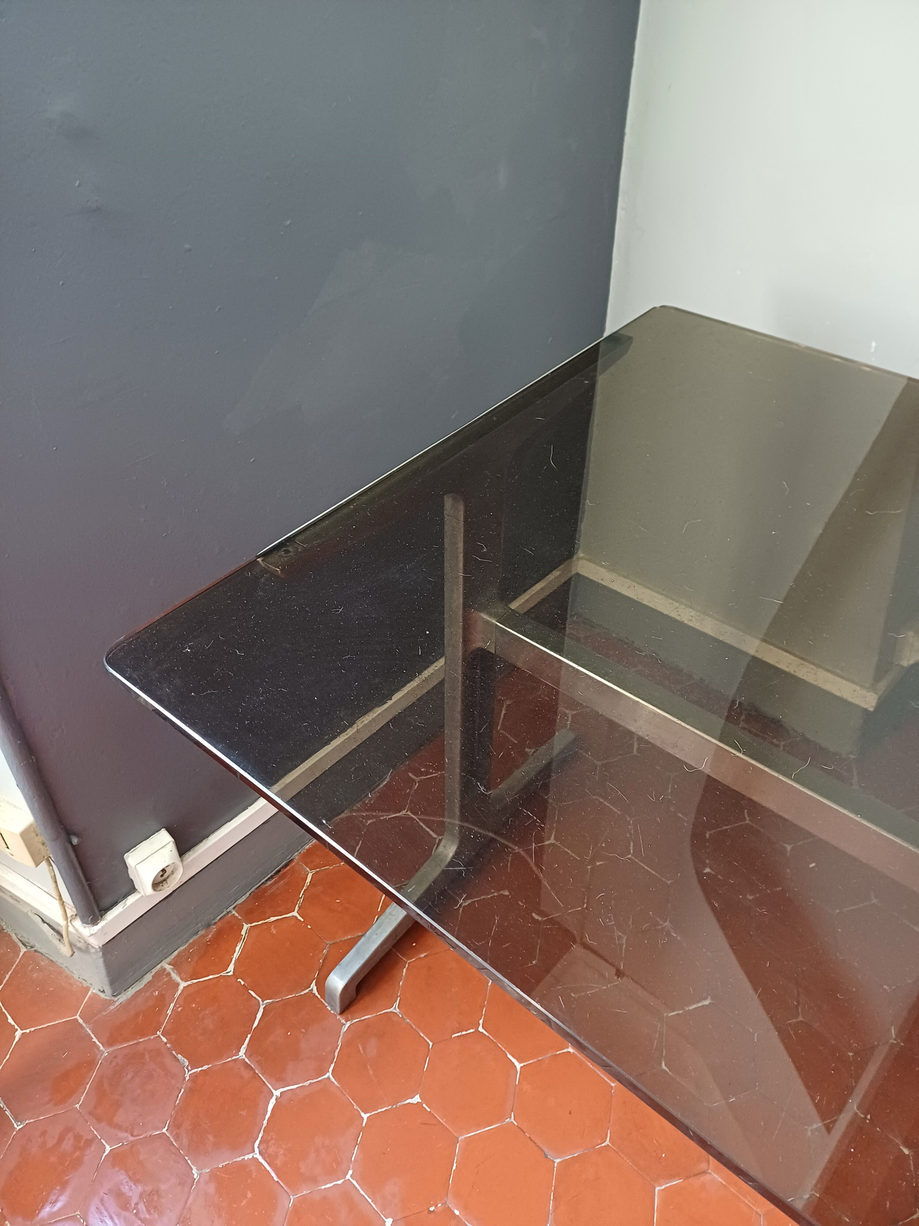 Bureau design vintage plateau verre style etienne fermigier 1970