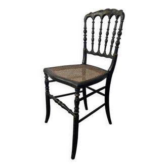 Chaise Napoleon III, Chiavari en bois noirci peint et cannage